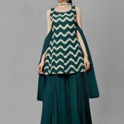 PARROT CREATION Women Embroidered Regular Sequinned Kurti with Sharara & With Dupatta-32