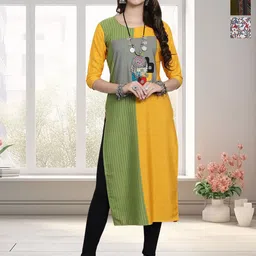 HERE&NOW Selection Of 3 Geometric Printed Round Neck Straight Kurtas-image-74