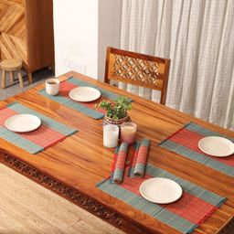 Peepul Tree 6Pcs Teal-Blue & RedTextured Table Placemats-image-105