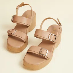 Ginger by Lifestyle PU Women High-Top Wedge Sandals-35