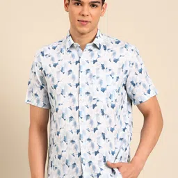 Linen Club Contemporary Slim Fit Abstract Printed Short Sleeves Casual Shirt-picture-35