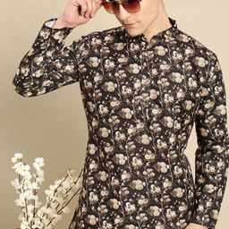 Sanwara Men Black & Beige Floral Printed Floral Kurta-picture-26