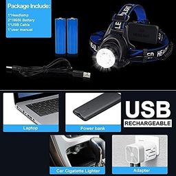 GUDDIES LED Headlamp USB Rechargeable Dual Light Motion Sensor 500 Lumens, 3 and 5 Modes, Waterproof Flashlight for Running, Camping image 3