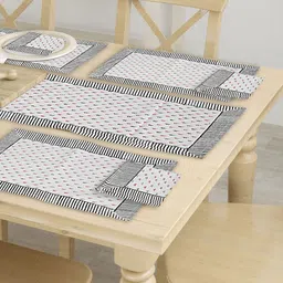 LIVING ROOTS 6-Pcs White & Black Cotton Printed Table Placemats-12