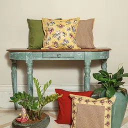 Myntra Elegant Homes Vintage Garden Green & Yellow 5 Pieces Cotton Square Cushion Covers-image-19