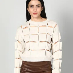 Fashion Gaiia Women Crop Long Sleeves Pullover With Cutout-image-43