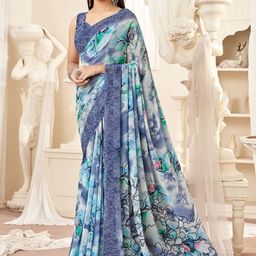 DIVASTRI Floral Poly Georgette Saree-image-85