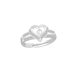 Lila Silver-Plated AD-Studded  Heart Alphabet D Adjustable Finger Ring-image-90
