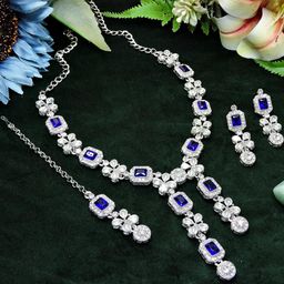 VATSALYA CREATION Blue Alloy Silver-Toned Jewellery Set-image-9
