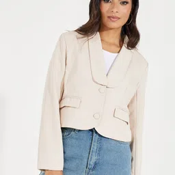 Styli Women Single-Breasted Causal Crop Blazer-image-6