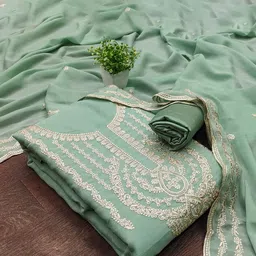 HERE&NOW Floral Embroidered Thread Work Georgette Unstitched Dress Material-picture-38