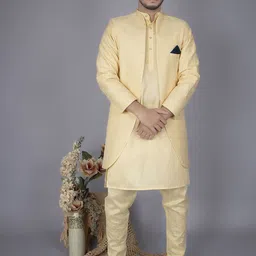 Xepon Self Design Mandarin Collar Neck Sherwani Set-picture-15