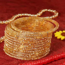 LAVAZZA Set Of 12 Zircon Diamond Stone Studded & Beaded Glass Bangles-7
