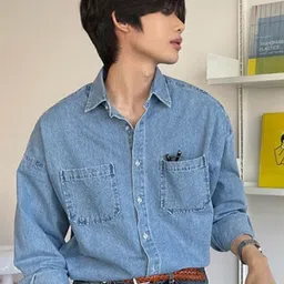 KPOP Men Original Relaxed Regular Fit Solid Spread Collar Casual Shirt-image-35