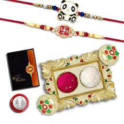 DeoDap Rakhi Pooja Thali Roli Chawal Coin & Greeting Card Rakhi Gift Set-image-90