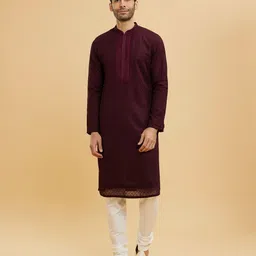 Twamev Embroidered Thread Work Mandarin Collar Georgette Kurta With Churidar-image-89