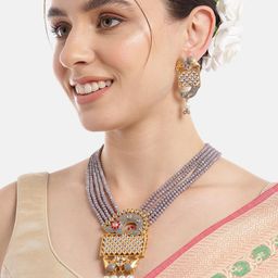 Anouk Women Gold-Plated Kundan & Pearl Studded Layered Necklace with Earrings-31