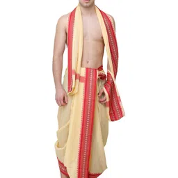 Exotic India Men Viscose Dhoti and Veshti Set with Temple Border-picture-57
