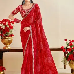 Anouk Bandhani Print Sequinned Pure Georgette Bandhani Saree-56