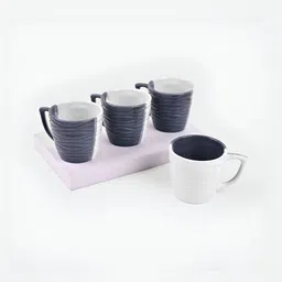 Storepedia White & Grey 4 Pieces Textured Ceramic Matte Cups 150ml-10