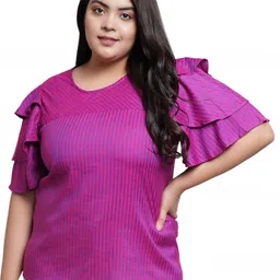 YASH GALLERY Striped Flared Sleeve Top-image-77