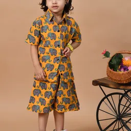 MoMaa Boys Printed Short Sleeves Pure Cotton Shirt With Shorts-26