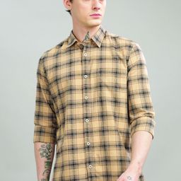 Blu MNKY Tartan Checked Spread Collar Smart Slim Fit Casual Shirt-image-67