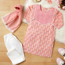 Desi Soota Girls Printed Regular Pure Cotton Kurti with Pyjamas & With Dupatta-image-28