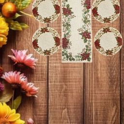 YWULY 5-Pcs White & Red Floral Embellished Table Linen Set-21