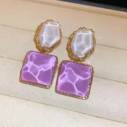 kazare Gold-Plated Artificial Stones Studded Square Shaped Drop Earrings-45
