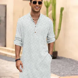 Anouk Floral Printed Mandarin Collar Straight Cotton Kurta-picture-24
