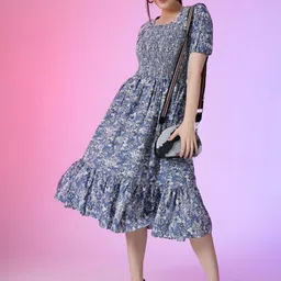 Jash Creation Women Floral Printecd Puff Sleeves Fit & Flare Dress-picture-39
