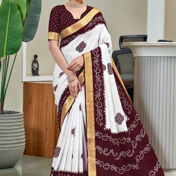 Panzora Bandhani Printed Zari Pure Cotton Saree-image-89