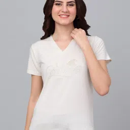 Dressitude Women Typography V-Neck Pure Cotton T-shirt-image-16