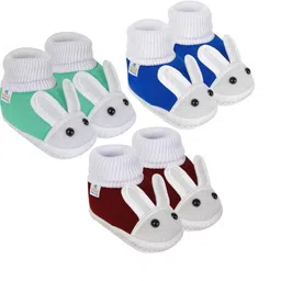 NESKA MODA 0 To 12 Months Baby Boys & Baby Girls Set of 3 Pair Cute Soft Cotton Rabbit Face Booties-image-49