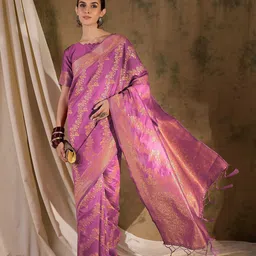 DEVATITHI Ethnic Motifs Zari Silk Blend Banarasi Saree-picture-14