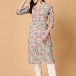 God Bless Floral Printed Round Neck Pure Cotton Straight Kurta-image-71
