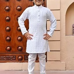 Qtsy Boys Embroidered Regular Mirror Work Pure Cotton Kurta Sets-11