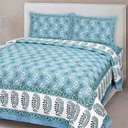 Bombay Spreads Blue Printed Pure Cottton 180 TC King Bedsheet Set-2.74 m x 2.20 m-image-89