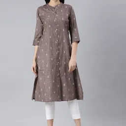 Samhitas Geometric Woven Design Mandarin Collar A-Line Kurta-13