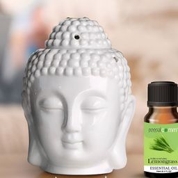 PEEPALCOMM 4Pcs White Ceramic Buddha-Aroma Diffuser With Essential Oils & T-Light Candles-8