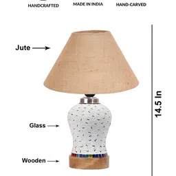 Devansh Beige Textured Wooden Frustum Shaped Table Lamp With Mosaic Glass Base-18