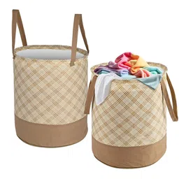 Kuber Industries Cream & Brown 2 Pieces Checked Laundry Bags 45 l-5