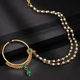 LUCKY JEWELLERY Gold-Plated Cubic Zirconia Chained Nosepin-36
