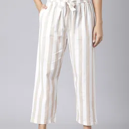 TWIN BIRDS Women Cream Knots Knotted Striped Palazzo-33