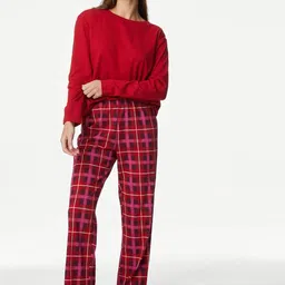 Marks & Spencer Women Checked Printed Night Suit-image-48
