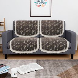 Aura Brown & Yellow 4 Pieces Geometric Printed 2 Seater Sofa Covers-22