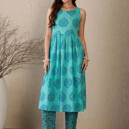 Indo Era Women Floral Printed Empire Pure Cotton Kurta with Palazzos-image-93