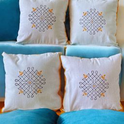 PLAYFUL STITCHES White & Black Set of 4 Ethnic Motifs Square Cushion Covers-26