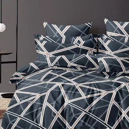 Bajo's Charcoal & Grey Geometric 300 TC Queen Bedsheet with 2 Pillow Covers-4